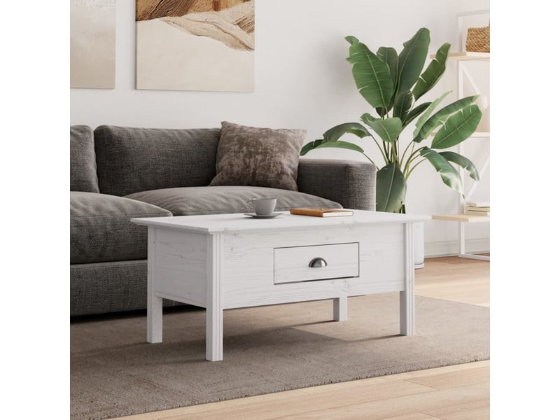  Table basse | table d'appoint salon bodo blanc 100x55x46 cm bois de pin massif  - Conforama B