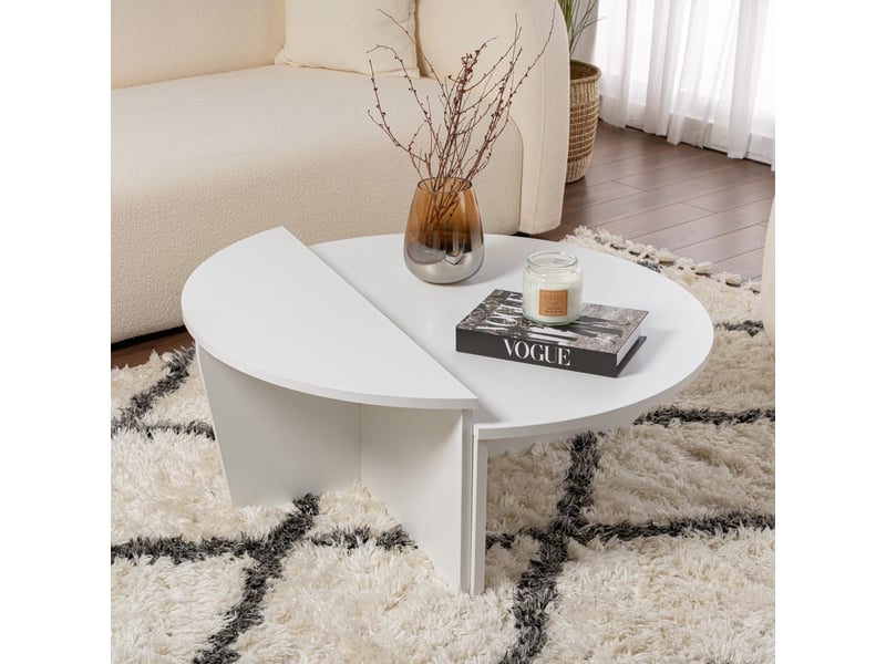  Table basse ronde blanc d90 cm  - Conforama D