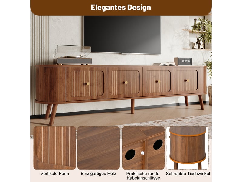  Meuble tv noyer 180 cm vintage bois 4 portes poignées dorées  - Conforama E