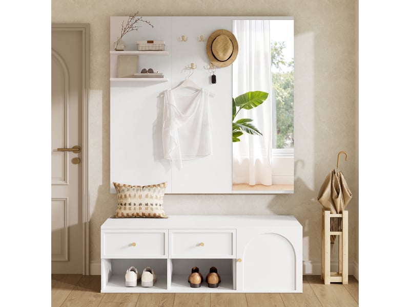  Penderie mobile - ensemble de rangement pour entrée, armoire murale avec tiroirs, 120 x 35 x 159 cm, blanc  - Conforama B