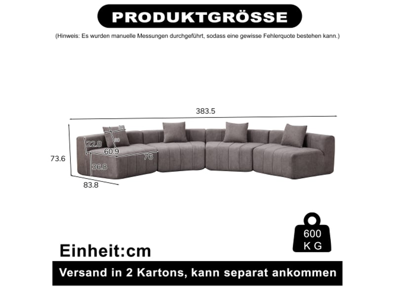  Canapé module chenille incurvé à 2 coussins – demi-cercle symétrique pour salon, chambre, bureau, détente  - Conforama C
