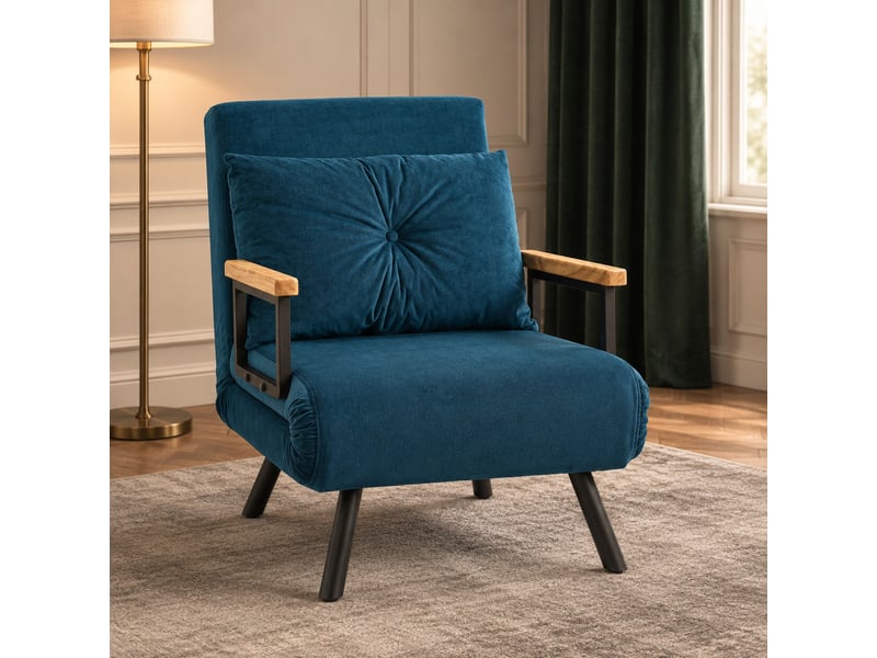  Fauteuil-lit dossier réglable 5 positions, convertible en lit polyester bleu  - Conforama D