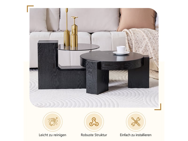  Table basse carré 61×61×30 cm, mdf et verre, noir Fay Lum - Conforama D