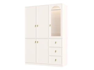 Armoire blanche 5 portes, penderie avec éclairage led et portes en verre, meuble de rangement pour chambre, 135x48x200 cm