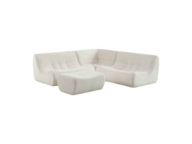 Canapé d'angle modulable 5 places avec repose pied velours côtelé crème - sokol - Conforama A