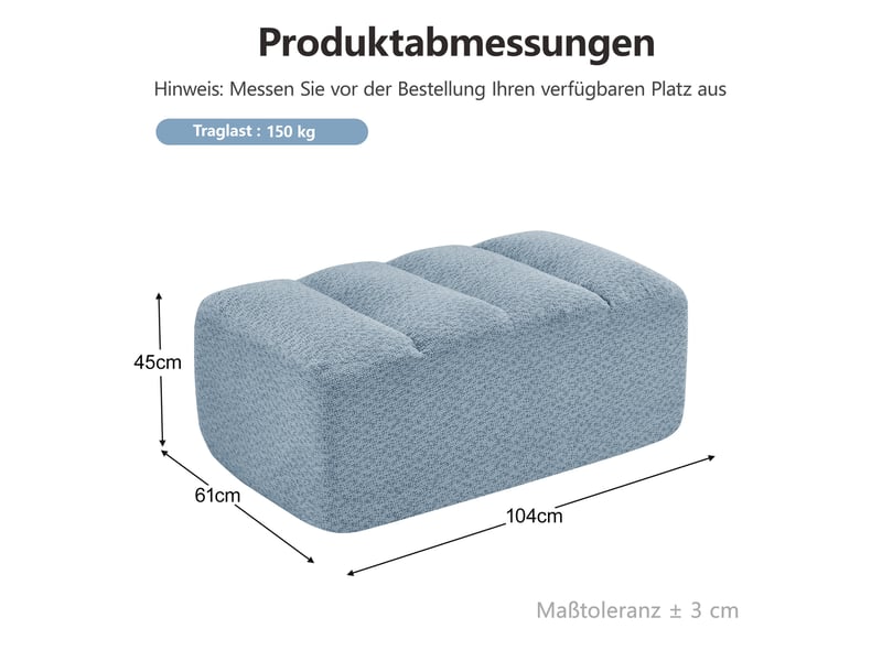  Repose-pieds - 104x61x45 cm - ottoman modulaire sans cadre en molleton bouclé - bleu  - Conforama E