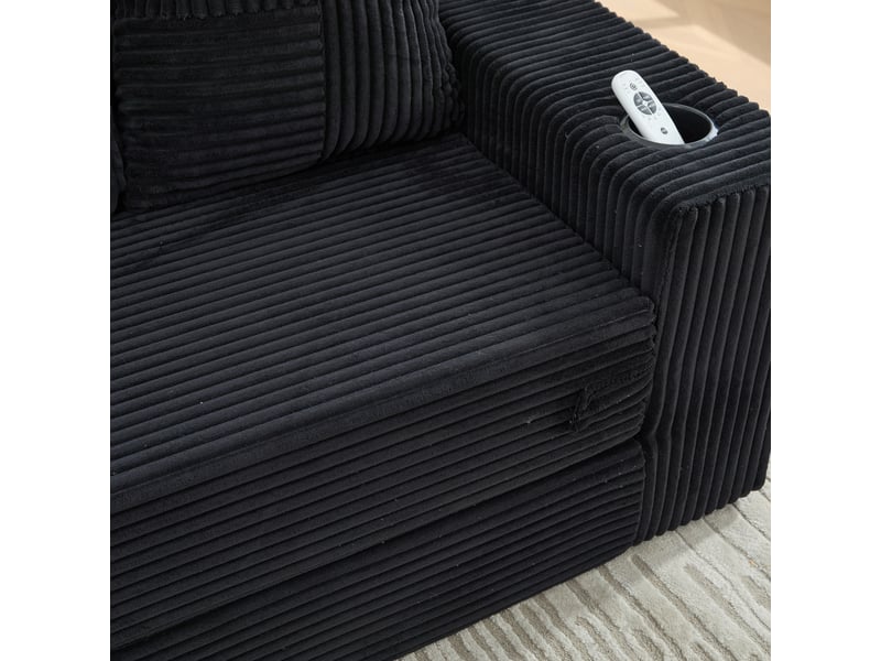  Canapé modulable noir en velours côtelé, structure sans accoudoirs, confort mousse mémoire, idéal salon moderne  - Conforama W