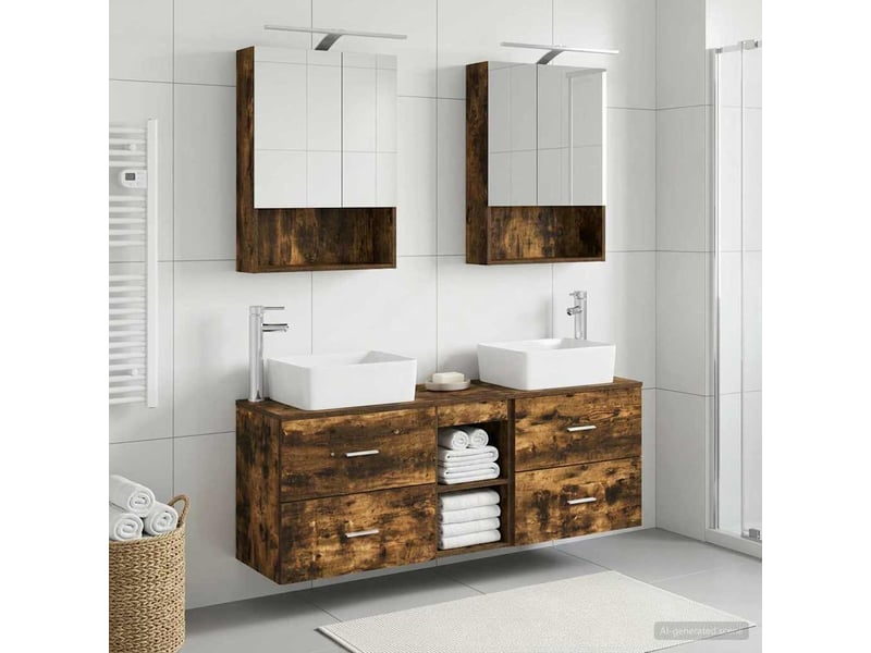  Vidaxl ensemble de mobilier de salle de bain 5 pcs chêne fumé  - Conforama B