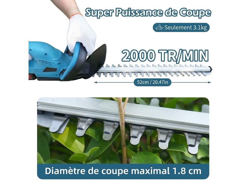  Taille-haie électrique sans balais 650w – double lame de 52 cm, 2 000 trmin, coupe précise et puissante pour haies, arbustes et jardin  - Conforama B