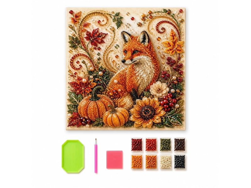  Kit de peinture perles automnal avec cadre – art diamant renard, perles et strass, pour adultes et débutants  - Conforama A