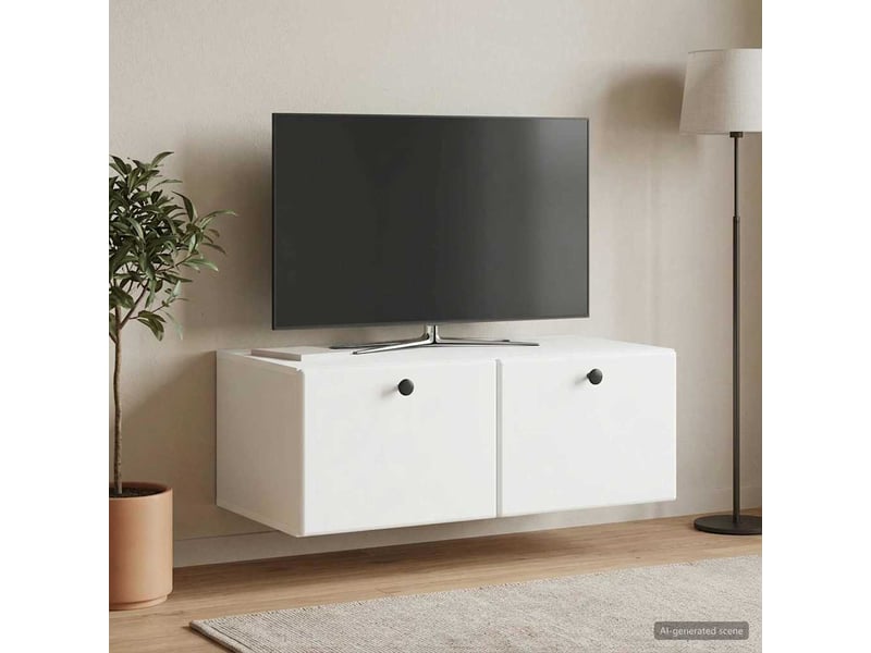  Meuble tv - banc tv - meuble de rangement mural 78,5 x 41 x 30 cm blanc bois d'ingénierie  - Conforama B