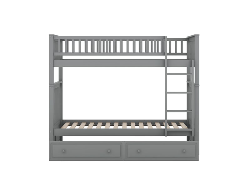 Lit superposé enfant gris 90x200 cm, convertible avec tiroirs de rangement - Conforama A