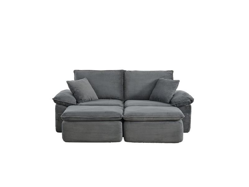 Canapé de sol 2 places modulable gris clair avec repose-pieds et poches de rangement, sans montage - Conforama A
