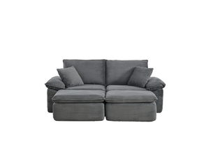 Canapé de sol 2 places modulable gris clair avec repose-pieds et poches de rangement, sans montage