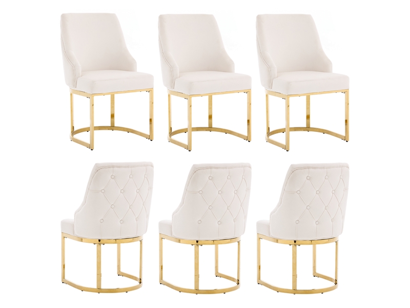 Chaises de salle à manger 6 pièces confortables respirantes style moderne pieds dorés velours beige doré - Conforama A