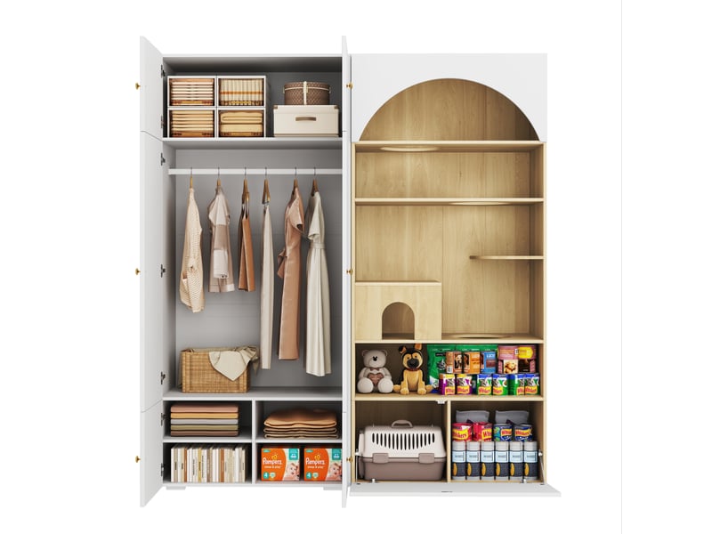 Armoire penderie 180x50x202 cm, 1 tringle, 7 compartiments, panneau de particules, blanc aspect bois  - Conforama A