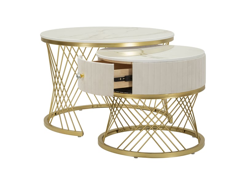  Paire de tables basses rondes votix crème et or ø70x48 et ø50x43 cm  - Conforama C