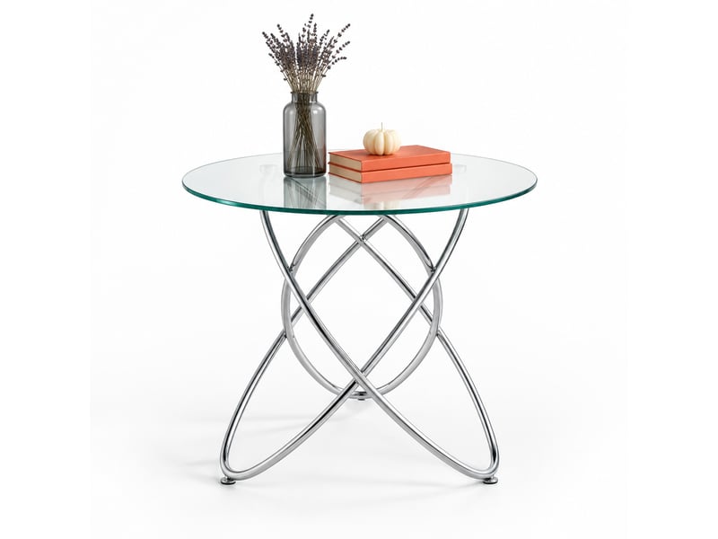  Table à manger ronde – plateau en verre trempé et pieds en métal chromé – ø 80 x h 75 cm  - Conforama A