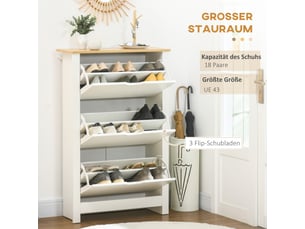 Meuble à chaussures 3 abattants pour 18 paires, blanc et bois naturel, 72x26x112 cm, entrée et couloir