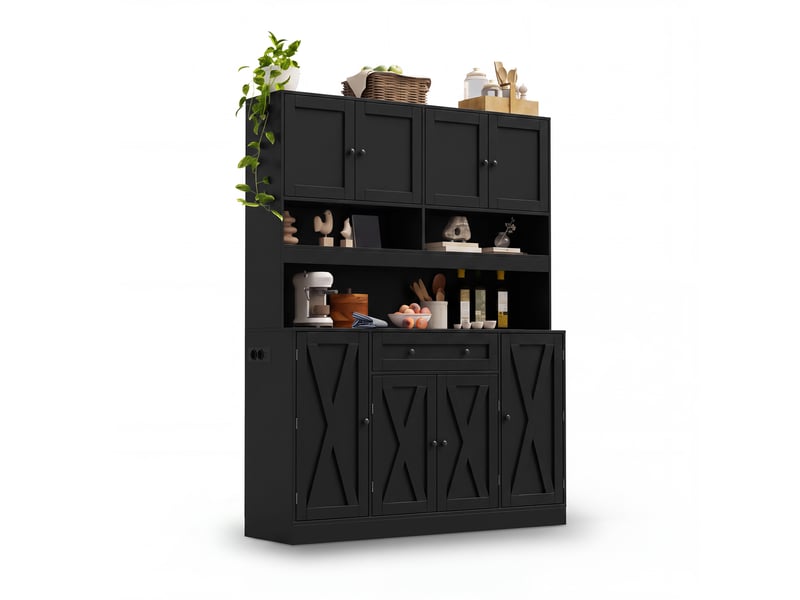  Meuble de cuisine muvano, buffet de cuisine noir avec plan de travail et prise électrique, 140 × 40 × 185 cm  - Conforama A
