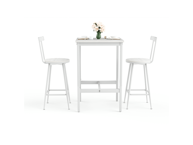  Ensemble table et chaises de bar avec 1 table, 2 tabourets  - dossiers - acier et panneau de particules - blanc  - Conforama A
