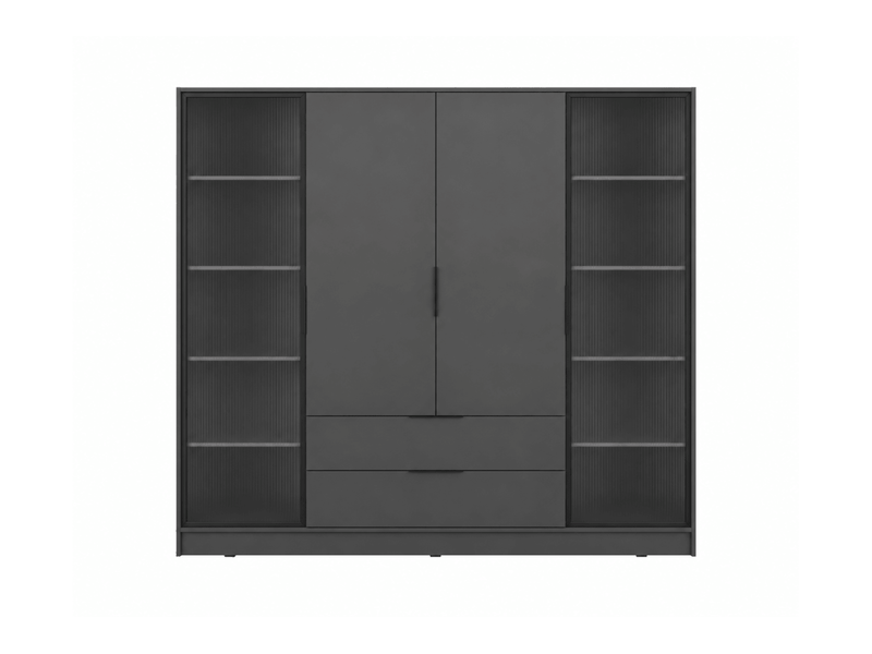  Armoire mirage 4 portes vitrées et 2 tiroirs avec penderie en bois et verre- gris MIRAGE - Conforama A