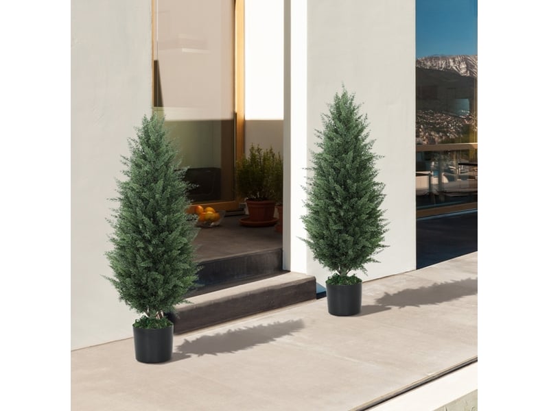  Cyprès artificiels lot de 2 avec pot résistants aux uv intérieur extérieur en plastique vert ø33 × 90 cm  - Conforama E