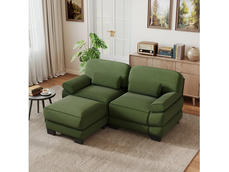  Canapé modulable d’angle 2 places 194x161x94 cm avec pouf vert  - Conforama D
