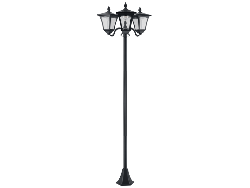  Lanterne solaire de jardin à 3 lampes, mât en acier inoxydable, 120 lumens (led), 51,5 x 47 x 182,5 cm, étanche ip44, pour jardin ou balcon, noire.  - Conforama A