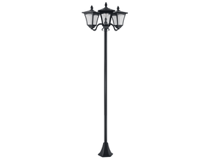 Lanterne solaire de jardin à 3 lampes, mât en acier inoxydable, 120 lumens (led), 51,5 x 47 x 182,5 cm, étanche ip44, pour jardin ou balcon, noire.