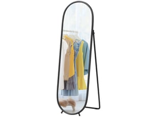 Grand miroir sur pied, miroir ovale, cadre en métal noir, avec support pour entrée, chambre, dressing, 40 x 160 cm