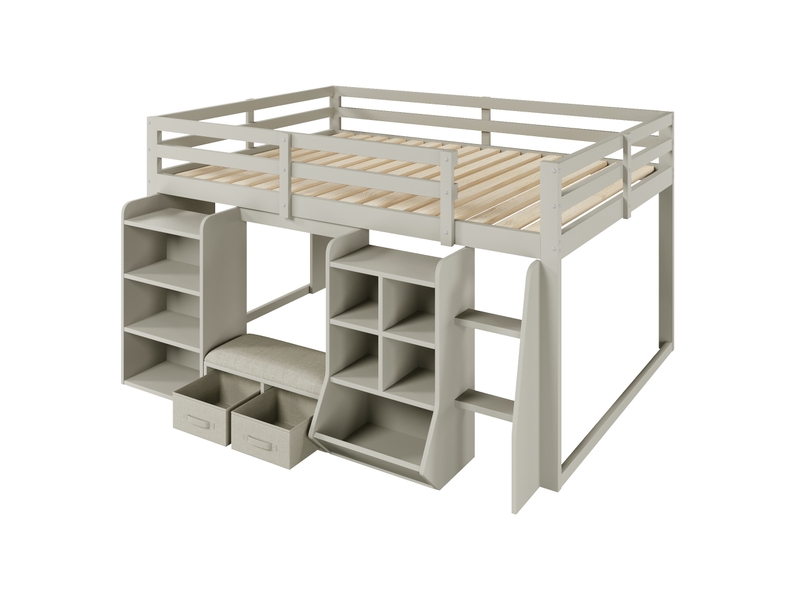  Lit mezzanine 140x200 cm, lit combiné, tiroirs de rangement, rangements intégrés, design moderne, charge maximale 250 kg, bois gris CozyNest - Conforama E
