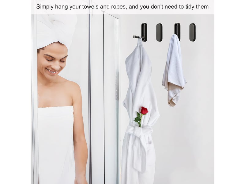  Lot de 4 crochets muraux pliables en aluminium, pliables à 90 degrés, invisibles pour bureau, cuisine, chambre, salle de bain, cuisine (noir  - Conforama B