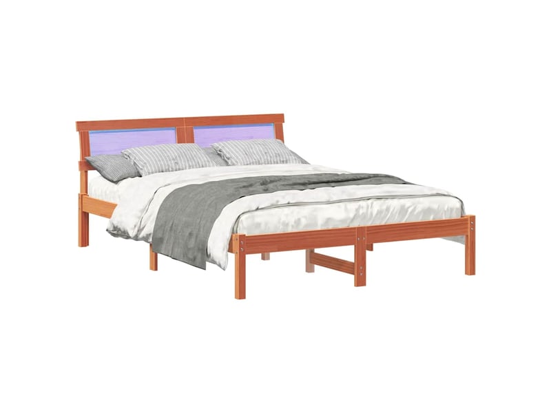  Lit double- lit adulte -  cadre de lit avec tête de lit brun  135 x 190 cm pin massif  - Conforama B