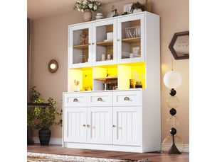 Buffet haut de cuisine avec 3 tiroirs, 6 portes, étagères réglables et led, pour cuisine, 140 × 40 × 175 cm