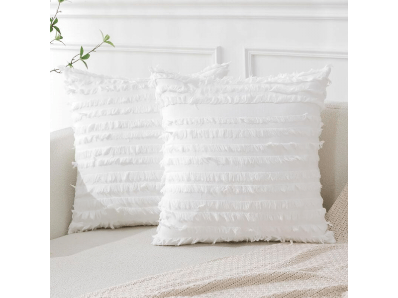  Lot de 2 housses de coussin 45 x 45 cm lin boho décorative taie d'oreiller tassels design housse d'oreiller carré pour canapé chambre canapé maison décor, blanc  - Conforama C