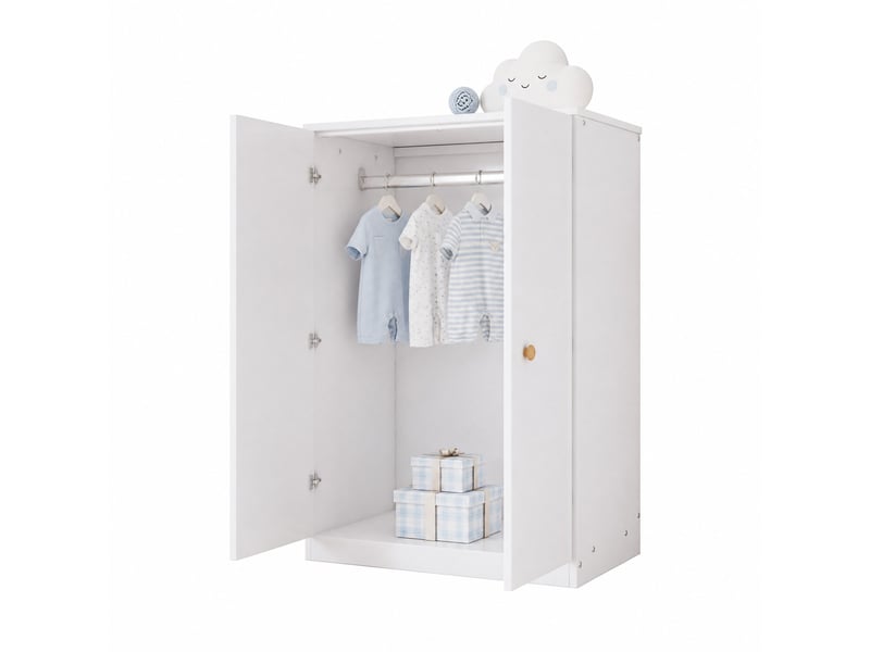  Armoire à vêtements 80x50x120 cm 2 portes mdf blanche avec tringle, idéale pour chambre, salon ou chambre d’enfant  - Conforama A