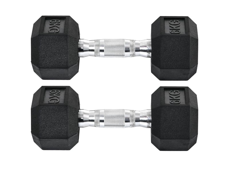  Lot de 2 haltères hexagonales de 6 kg avec poignée antidérapante et revêtement en caoutchouc, noires  - Conforama B