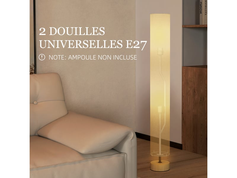  Lampadaire sur pied de salon avec abat-jour en lin, interrupteur à pied, 2 x douille e27, gris, 120 cm  - Conforama A