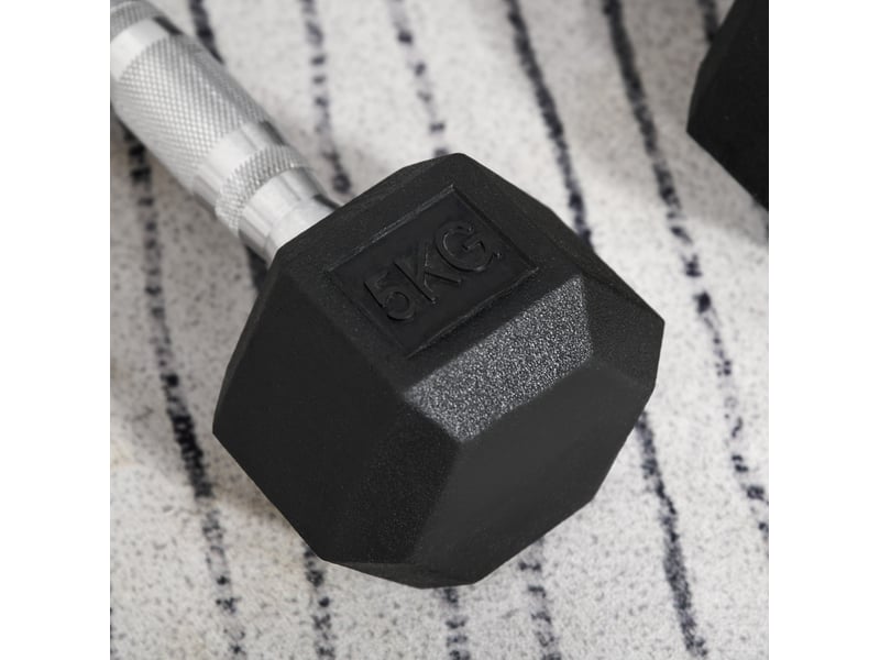  Lot de 2 haltères hexagonales 2 x 5 kg noires en métal avec revêtement en caoutchouc antiroulis  - Conforama E