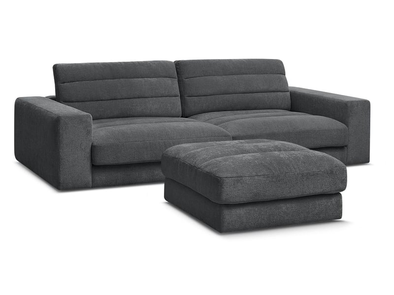  Bobochic canapé droit fixe 3 places sierra tissu texturé avec pouf gris foncé SIERRA - Conforama A