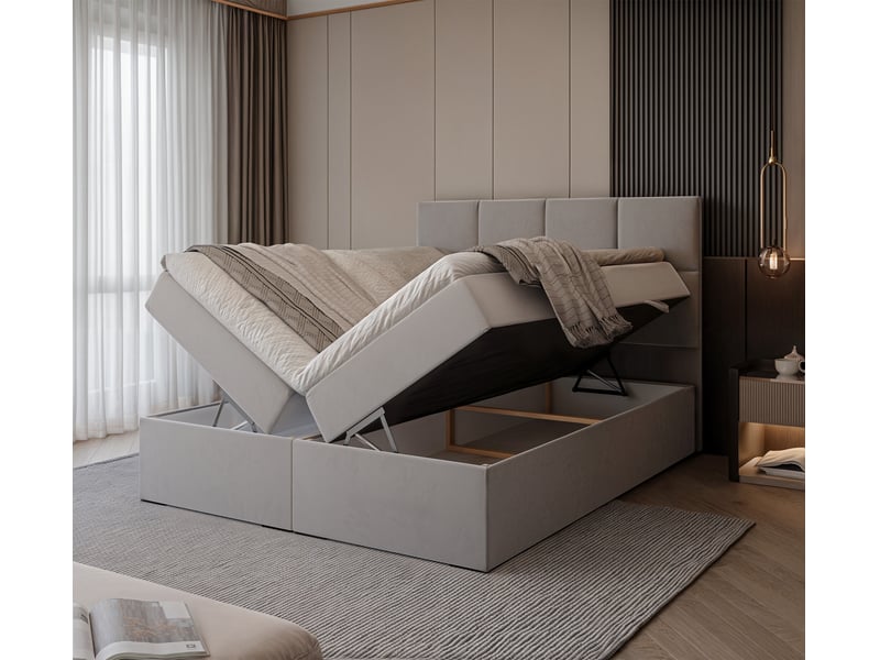 Lit coffre magnus - 200x200 cm - avec matelas et surmatelas - velours doux - gris MAGNUS - Conforama C