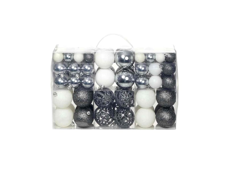  Ensemble de boules de noël 100 pcs 346 cm blancgris  - Conforama B