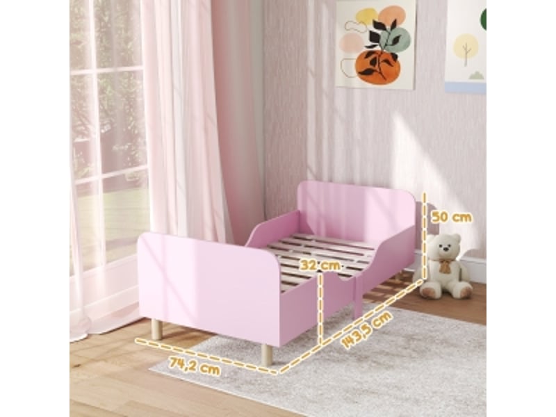 Cadre de lit enfant rose avec barrière de sécurité mdf et pin 140x70 cm - Conforama C
