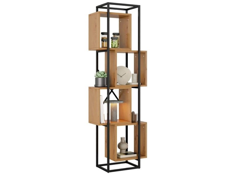  Étagère de rangement pratique 59×30×180 cm, 4 espaces empilables, plateaux mdf et armature métal noir  - Conforama A