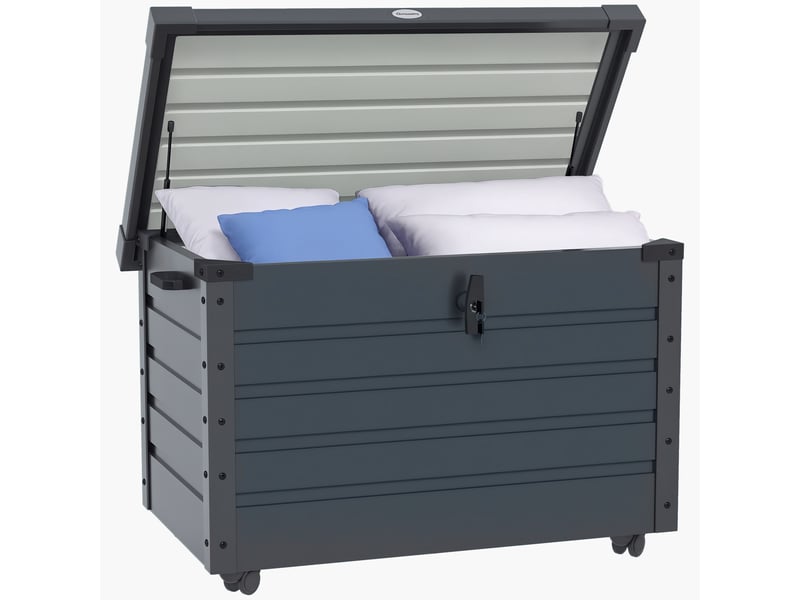  Coffre de jardin 295 l sur roulettes en acier galvanisé gris foncé 100 x 62 x 65 cm  - Conforama A