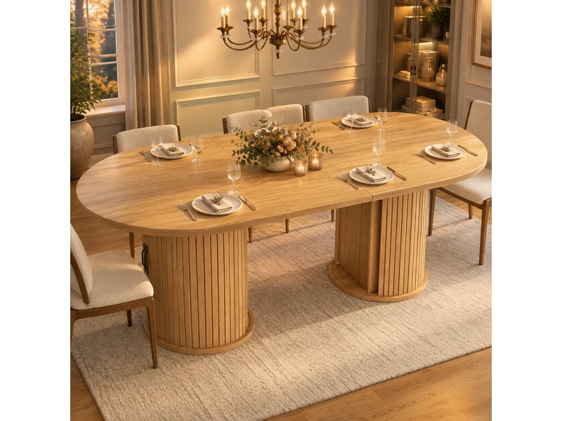  Table à manger extensible  150 à 190 cm avec rangement caché, mdf et métal, naturel  - Conforama B