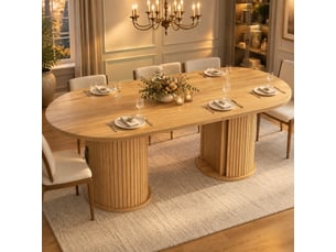 Table à manger extensible  150 à 190 cm avec rangement caché, mdf et métal, naturel
