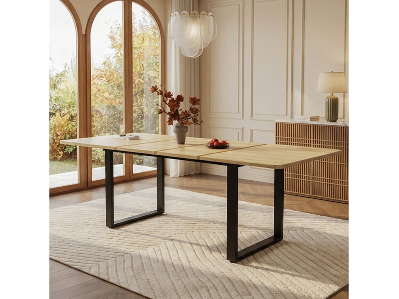  Table à manger extensible 140-220x80 cm mdf coloris naturel, pieds en métal  - Conforama W