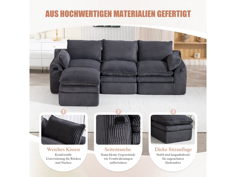  Canapé d'angle réversible fixe 3 places tissu gris canapé compressible - Conforama D